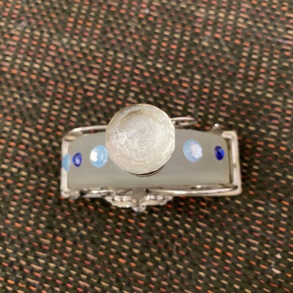 Perfume Bottle With Stopper & Jeweled Holder -Frosted Glass. Rhinestone, flower - Picture 2 of 3